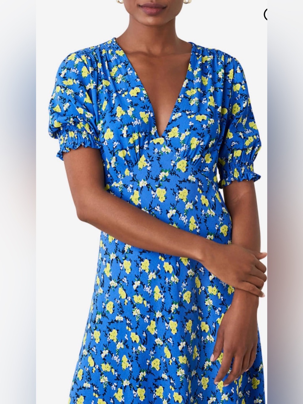 Diane Von Furstenberg Jemma V-Neck Blue and Yellow Floral Midi Dress - Picture 3 of 7